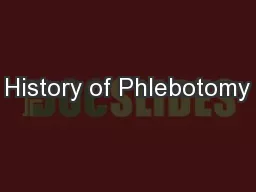 History of Phlebotomy