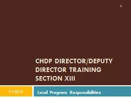 1 1 CHDP DIRECTOR/DEPUTY DIRECTOR TRAINING