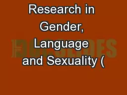Research in Gender, Language and Sexuality (