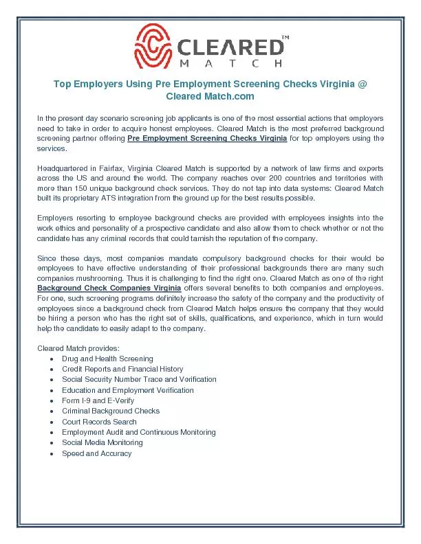 Pre Employment Screening Checks Virginia