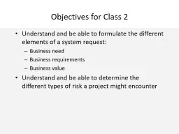 Objectives for Class 2