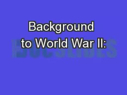 Background to World War II: