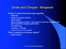 CS 312 - Divide and Conquer/Recurrence Relations