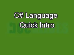 C# Language Quick Intro
