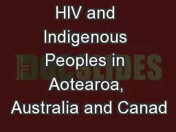 HIV and Indigenous Peoples in Aotearoa, Australia and Canad