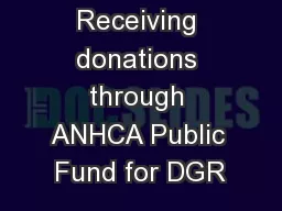 Receiving donations through ANHCA Public Fund for DGR