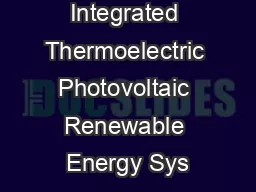 Integrated Thermoelectric Photovoltaic Renewable Energy Sys