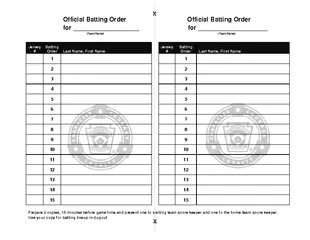 Official Batting Order Official Batting Order for  for