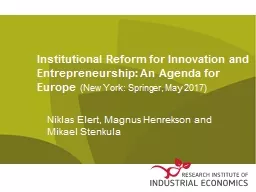 Institutional Reform for Innovation and Entrepreneurship: A