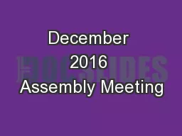 December 2016 Assembly Meeting