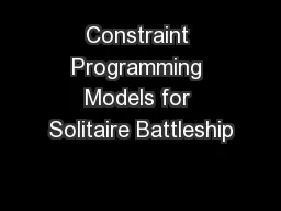 Constraint Programming Models for Solitaire Battleship