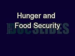 Hunger and Food Security