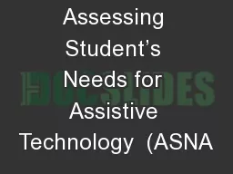 Assessing Student’s Needs for Assistive Technology  (ASNA