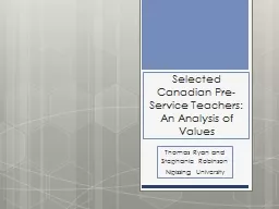 Selected Canadian Pre-Service Teachers: An Analysis of Valu