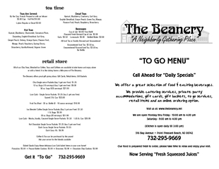 TO GO MENU Call Ahead for Daily Specials Visit us at w