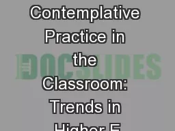 Contemplative Practice in the Classroom: Trends in Higher E
