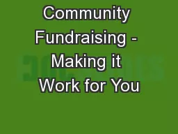 Community Fundraising - Making it Work for You