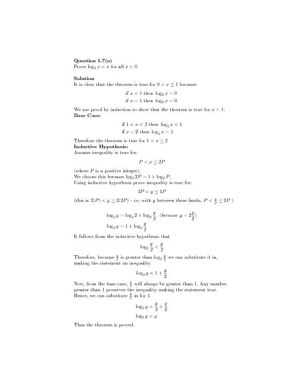 Question1.7(b)Provelog2(AB)=Blog2ASolutionLetA=2X(1))AB=(2X)B)AB=2XB)l