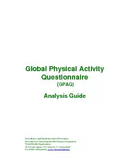 Global Physical Activity Questionnaire  (GPAQ) Analysis Guide Surveill
