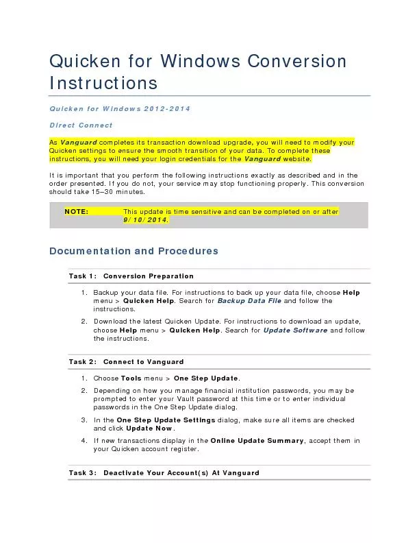 Quicken for Windows Conversion Instructions