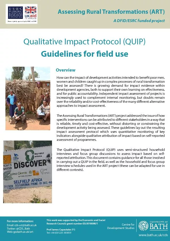 Assessing Rural Transformations (ART)A DFID/ESRC funded projectQualita