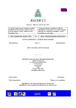 RACER CS Reg No L  3904 Act / Wet No 36 / 1947 A capsule suspension pr