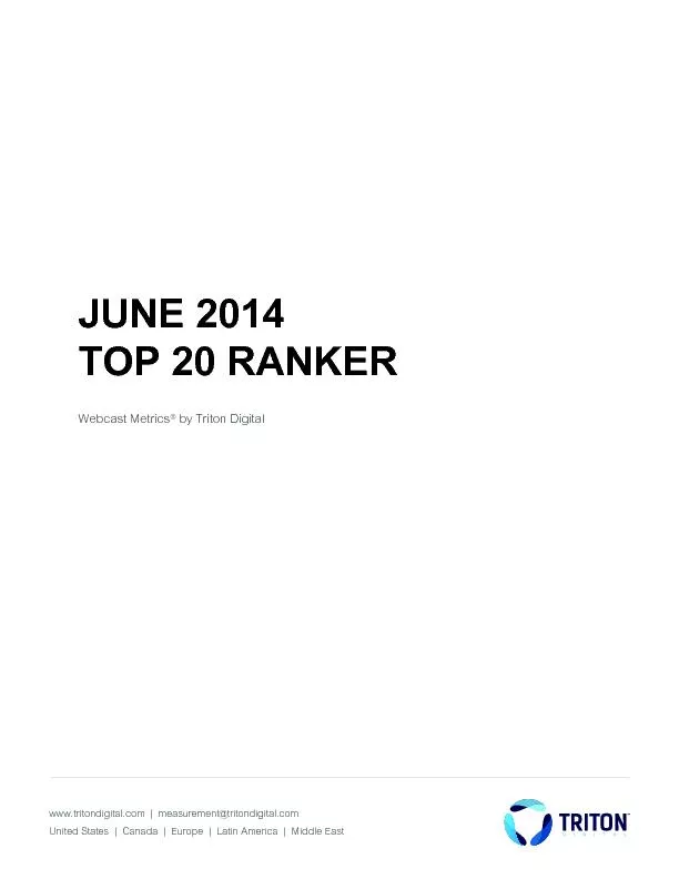 JUNE 2014TOP 20 RANKERWebcast Metrics