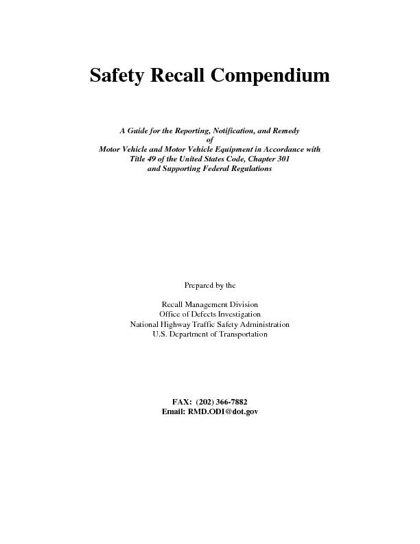 Safety Recall CompendiumA Guide for the Reporting, Notification, and R