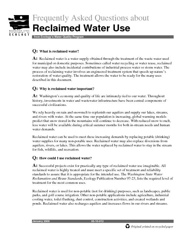 Frequently Asked Questions about  Reclaimed Water Use
