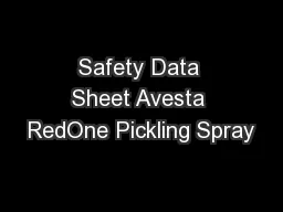 Safety Data Sheet Avesta RedOne Pickling Spray