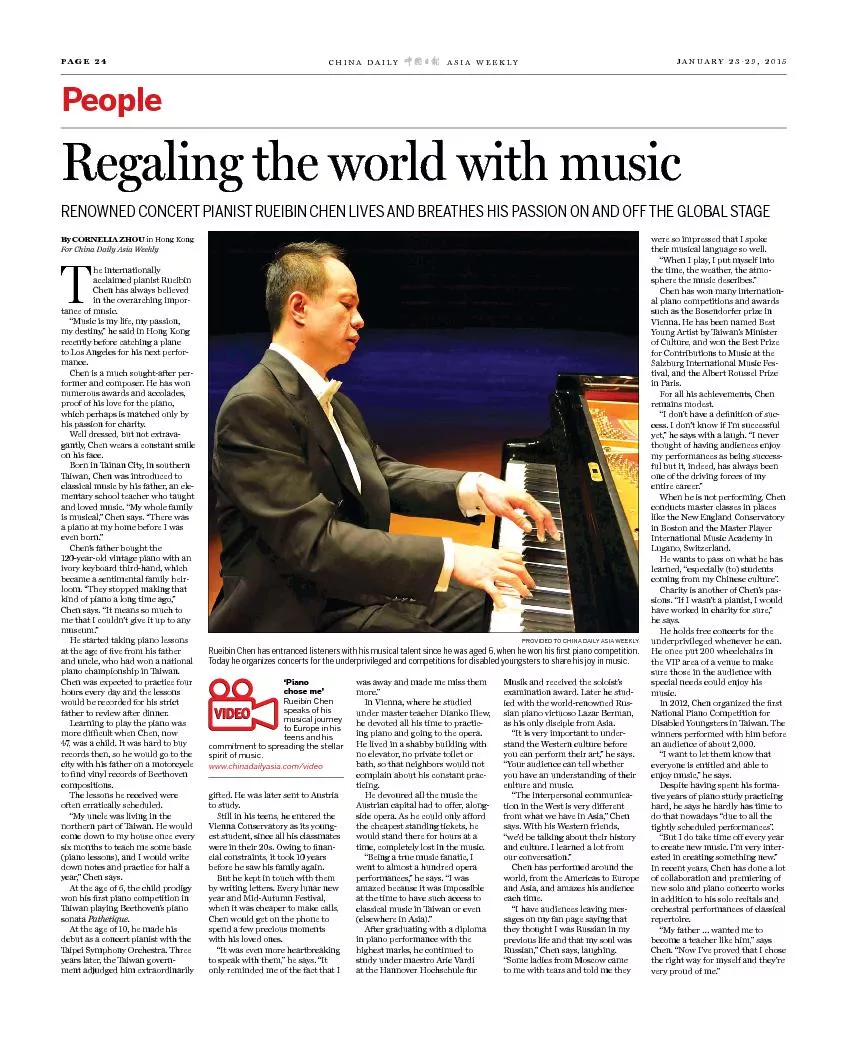 Regaling the world with musicRENOWNED CONCERT PIANIST RUEIBIN CHEN LIV