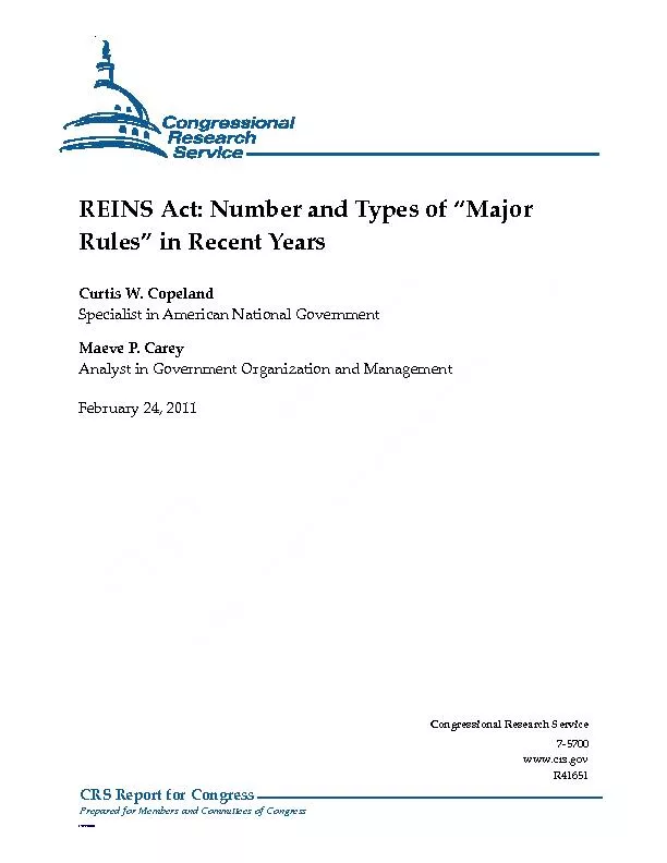REINS Act: Number and Types of “Major Rules” in Recent Years