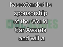 Autoneum hasextendedits sponsorship of the World Car Awards and will a