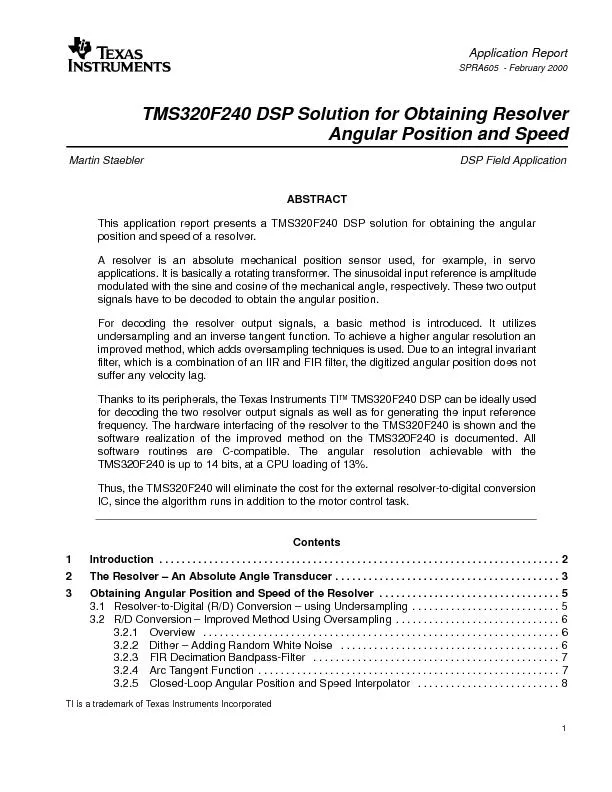 TMS320F240 DSP Solution for Obtaining ResolverMartin StaeblerDSP Field