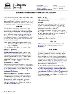 INFORMATION FOR RESTORATION OF A SOCIETY