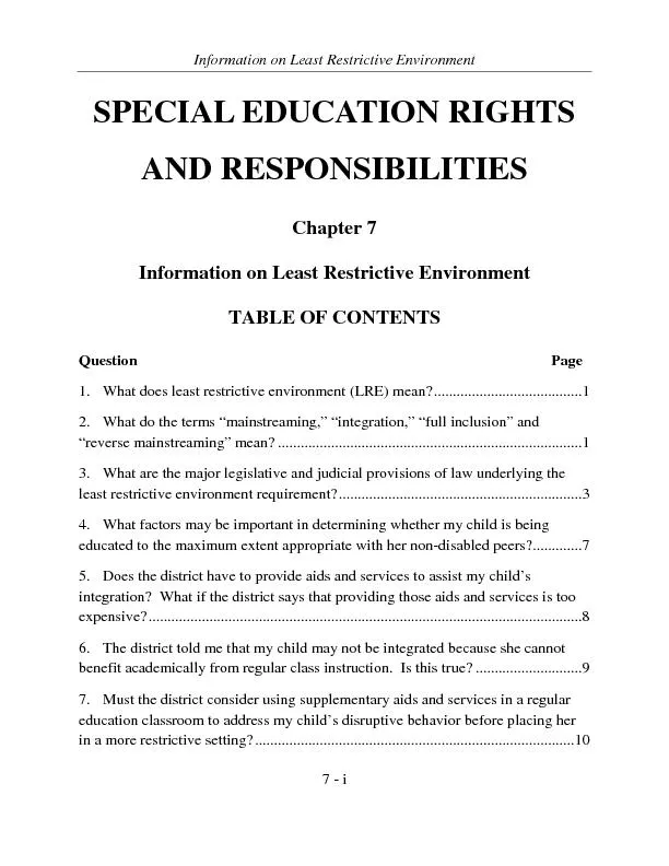 Information on Least Restrictive Environment