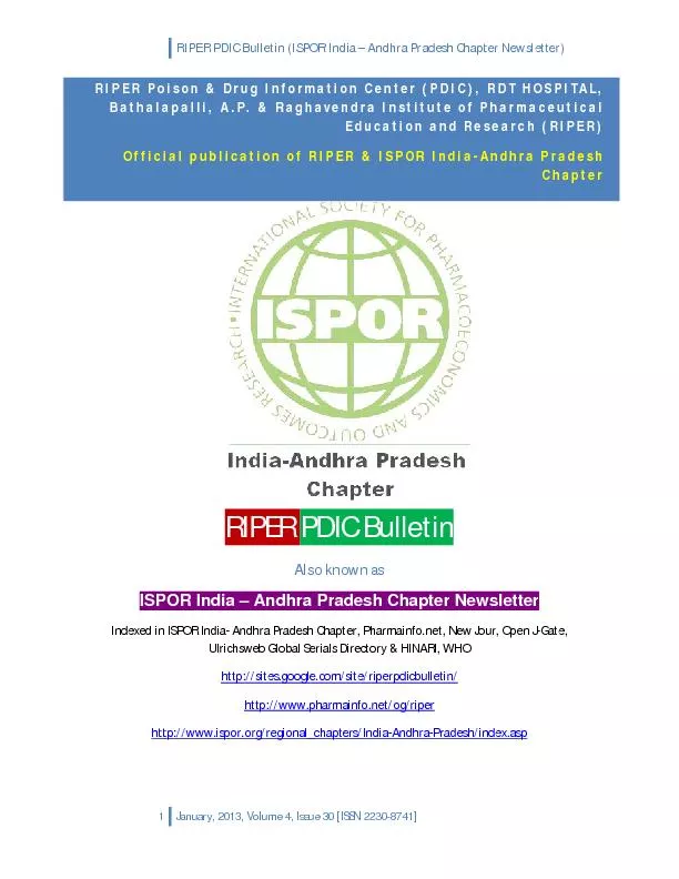 RIPER PDIC Bulletin (ISPOR India