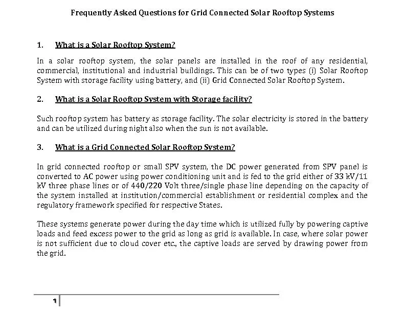 Frequently Asked Questions for Grid Connected Solar Rooftop Systems
..