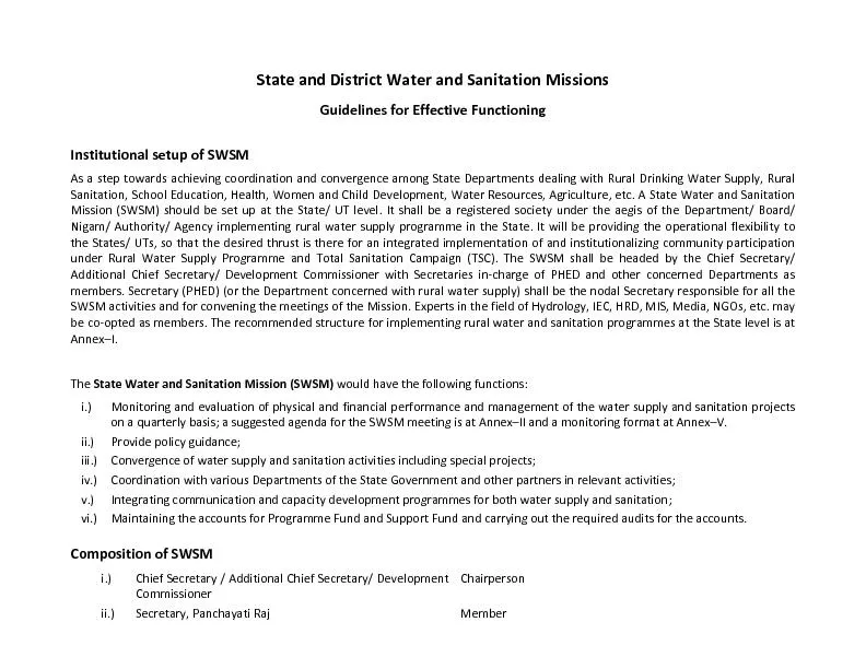 andGuidelinesInstitutionaltowardsachievingcoordinationDrinkingWaterand