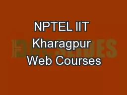 NPTEL IIT Kharagpur Web Courses