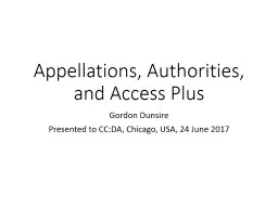 Appellations, Authorities, and Access Plus