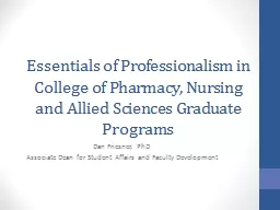 Essentials of Professionalism in College of Pharmacy, Nursi
