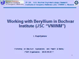 1 Workshop on Beryllium Applications and Health & Safet