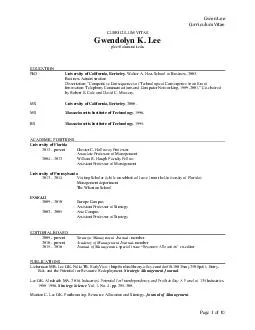 Gwen Lee Curriculum Vitae Page of CURRICULUM VITAE Gwendolyn K