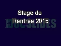Stage de Rentrée 2015