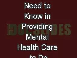 What You Need to Know in Providing Mental Health Care to De