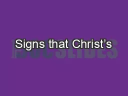 Signs that Christ’s