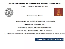 THE JAPAN FOUNDATION GRANT FOR TOURISM RESEARCH AND PROMOTI