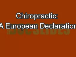 Chiropractic: A European Declaration