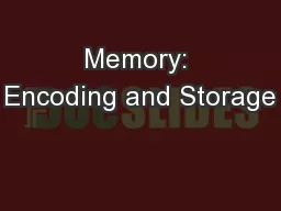 Memory: Encoding and Storage